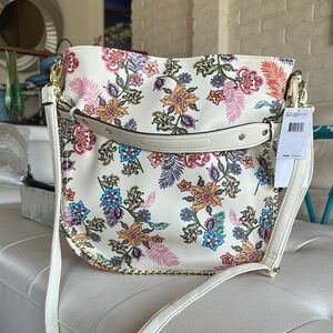 Jessica Simpson White and Pink Floral Crossbody Bag